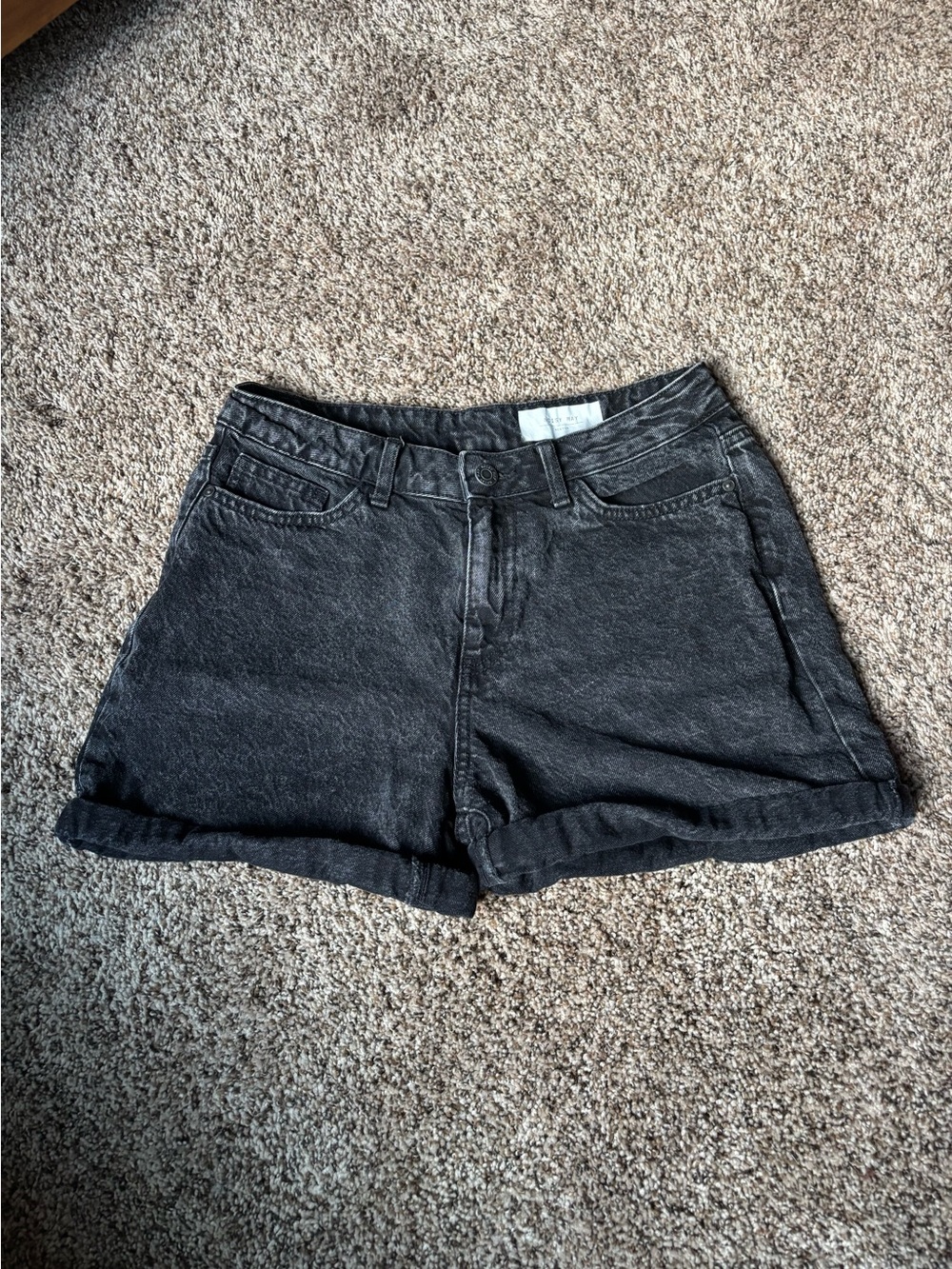 Noisy May Black Acid-Wash High-Rise Denim Shorts